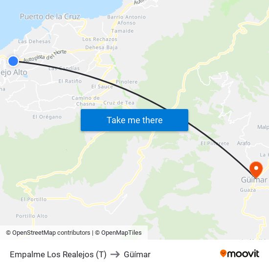 Empalme Los Realejos (T) to Güímar map