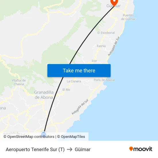 Aeropuerto Tenerife Sur (T) to Güímar map
