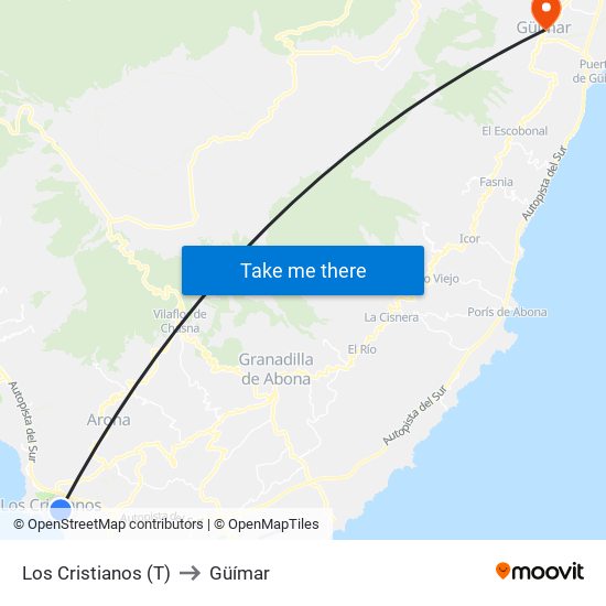 Los Cristianos (T) to Güímar map