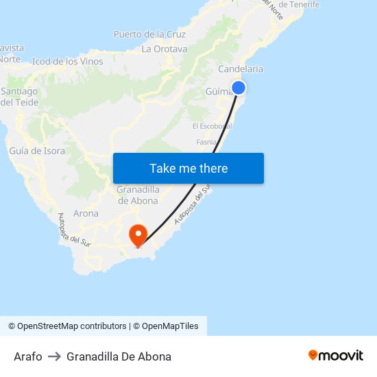 Arafo to Granadilla De Abona map