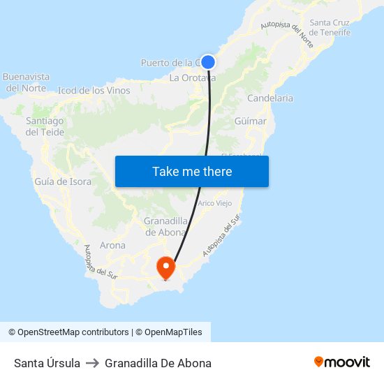 Santa Úrsula to Granadilla De Abona map