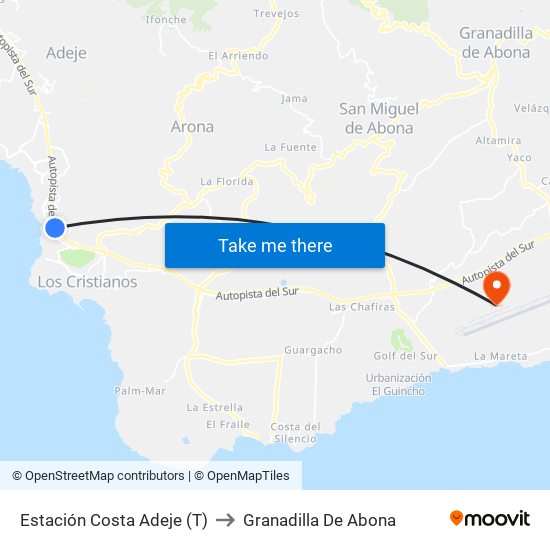 Estación Costa Adeje (T) to Granadilla De Abona map