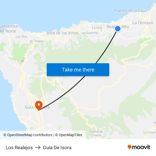 Los Realejos to Guía De Isora map