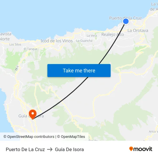 Puerto De La Cruz to Guía De Isora map
