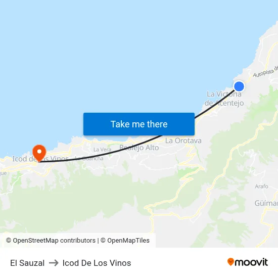 El Sauzal to Icod De Los Vinos map
