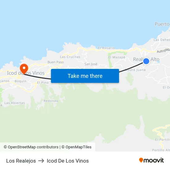 Los Realejos to Icod De Los Vinos map