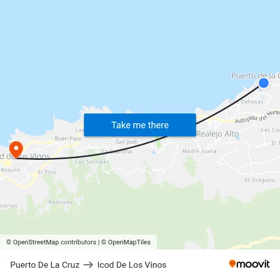 Puerto De La Cruz to Icod De Los Vinos map