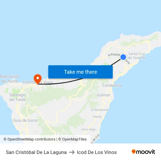 San Cristóbal De La Laguna to Icod De Los Vinos map