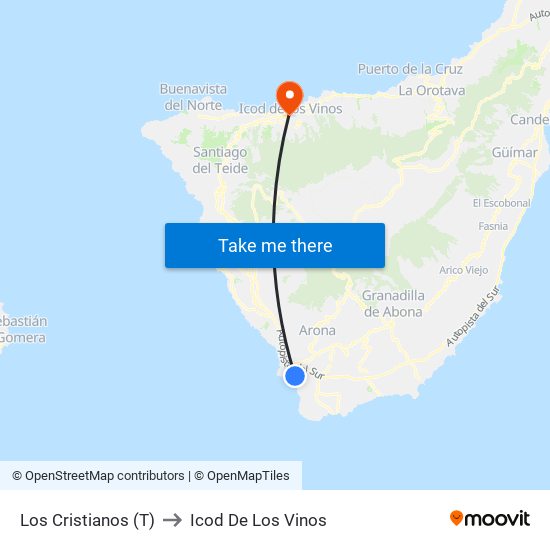 Los Cristianos  (T) to Icod De Los Vinos map