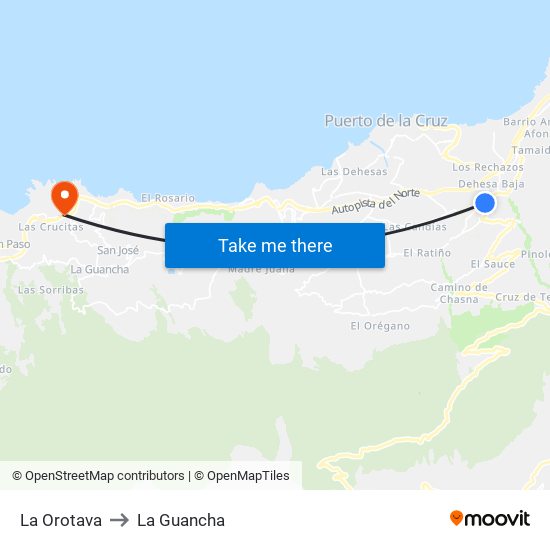 La Orotava to La Guancha map