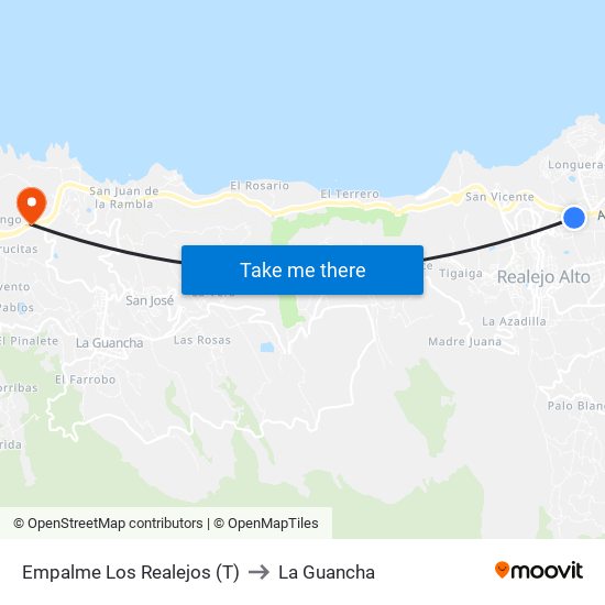 Empalme Los Realejos (T) to La Guancha map