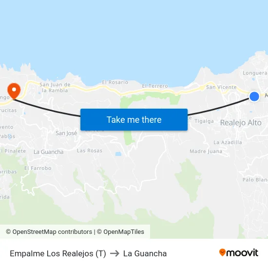Empalme Los Realejos (T) to La Guancha map