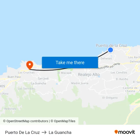 Puerto De La Cruz to La Guancha map
