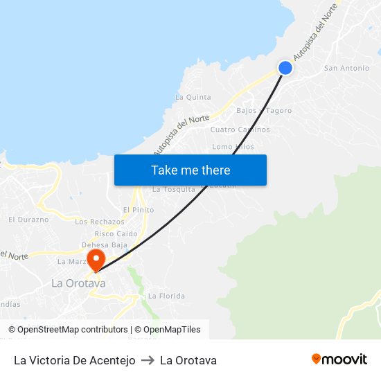 La Victoria De Acentejo to La Orotava map