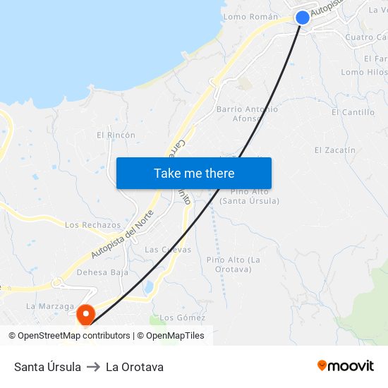 Santa Úrsula to La Orotava map