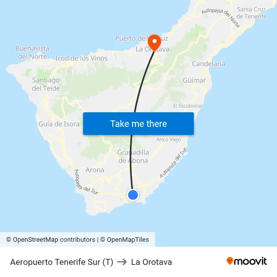 Aeropuerto Tenerife Sur (T) to La Orotava map