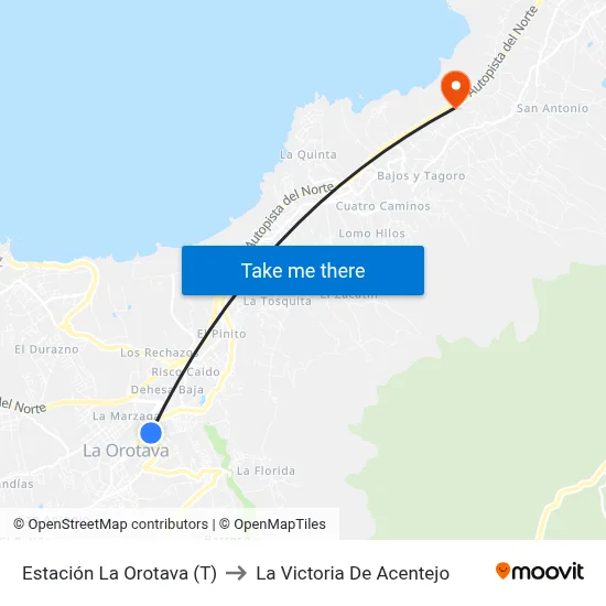 Estación La Orotava (T) to La Victoria De Acentejo map