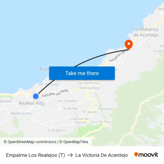 Empalme Los Realejos (T) to La Victoria De Acentejo map