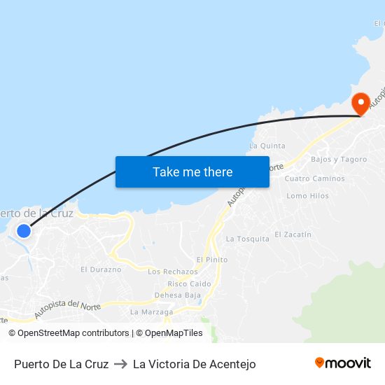Puerto De La Cruz to La Victoria De Acentejo map