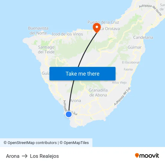 Arona to Los Realejos map