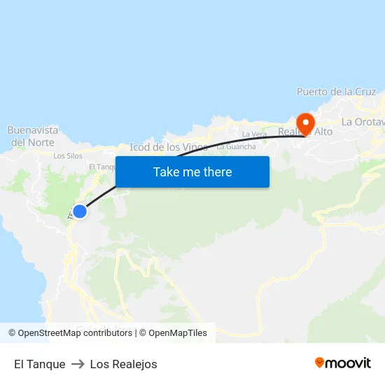 El Tanque to Los Realejos map