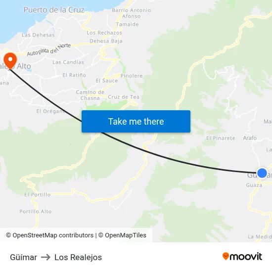 Güímar to Los Realejos map