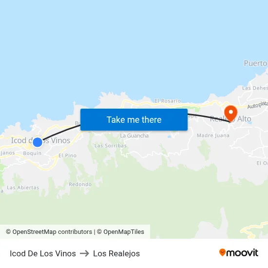 Icod De Los Vinos to Los Realejos map