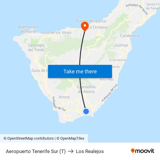 Aeropuerto Tenerife Sur (T) to Los Realejos map