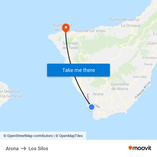 Arona to Los Silos map