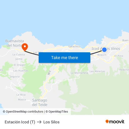 Estación Icod (T) to Los Silos map