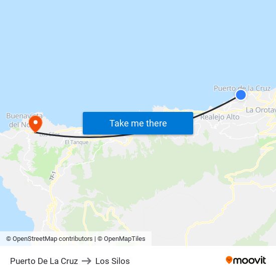 Puerto De La Cruz to Los Silos map