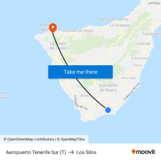 Aeropuerto Tenerife Sur (T) to Los Silos map