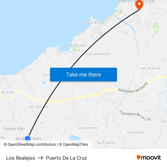 Los Realejos to Puerto De La Cruz map