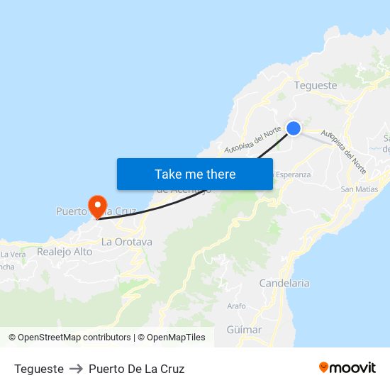 Tegueste to Puerto De La Cruz map