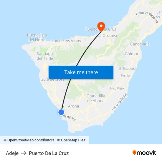 Adeje to Puerto De La Cruz map