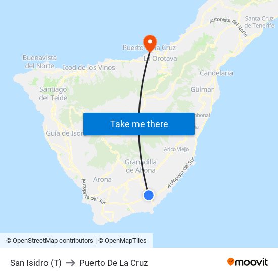 San Isidro (T) to Puerto De La Cruz map