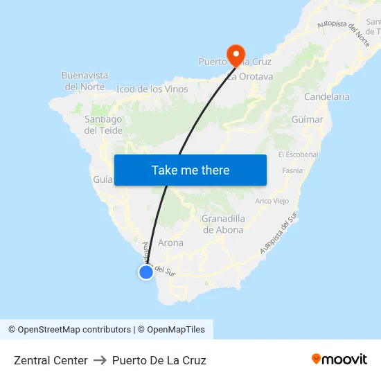 Zentral Center to Puerto De La Cruz map