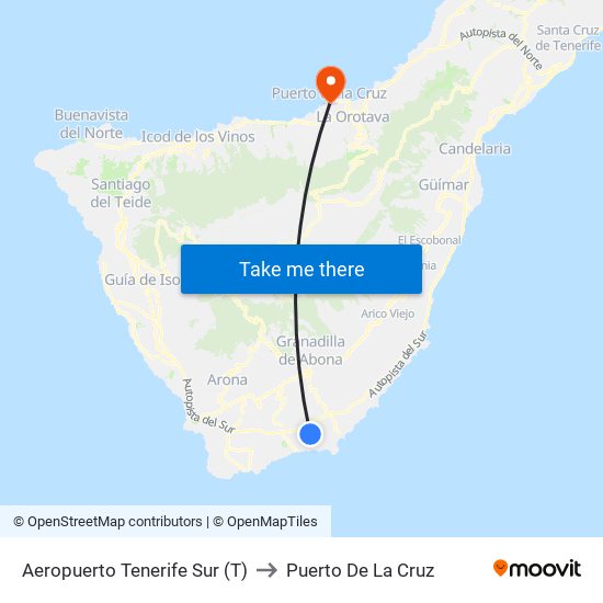 Aeropuerto Tenerife Sur (T) to Puerto De La Cruz map