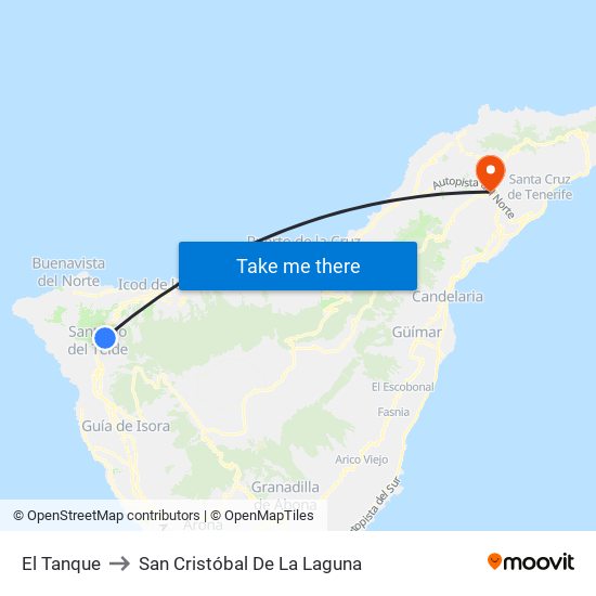 El Tanque to San Cristóbal De La Laguna map