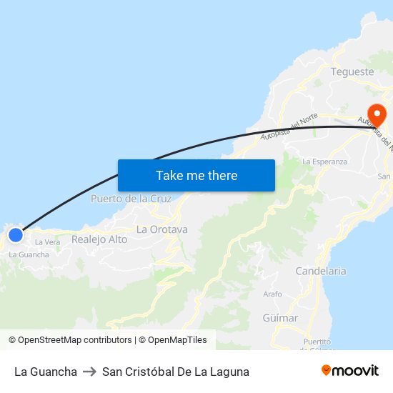 La Guancha to San Cristóbal De La Laguna map