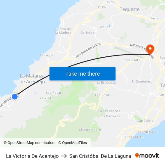 La Victoria De Acentejo to San Cristóbal De La Laguna map
