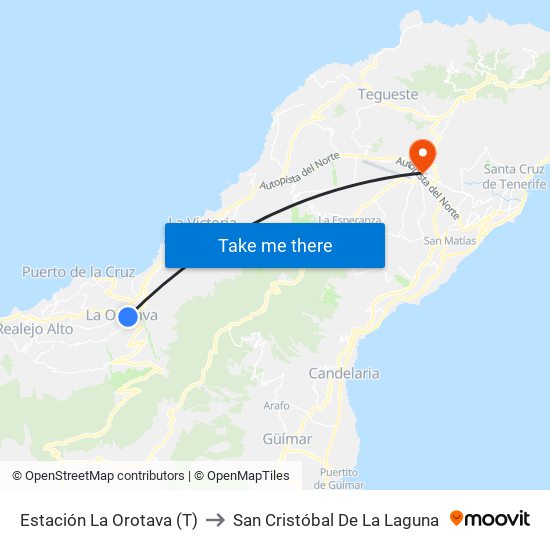 Estación La Orotava (T) to San Cristóbal De La Laguna map