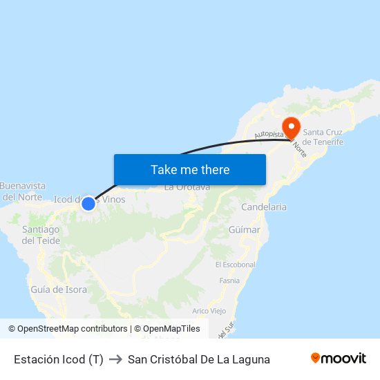 Estación Icod (T) to San Cristóbal De La Laguna map