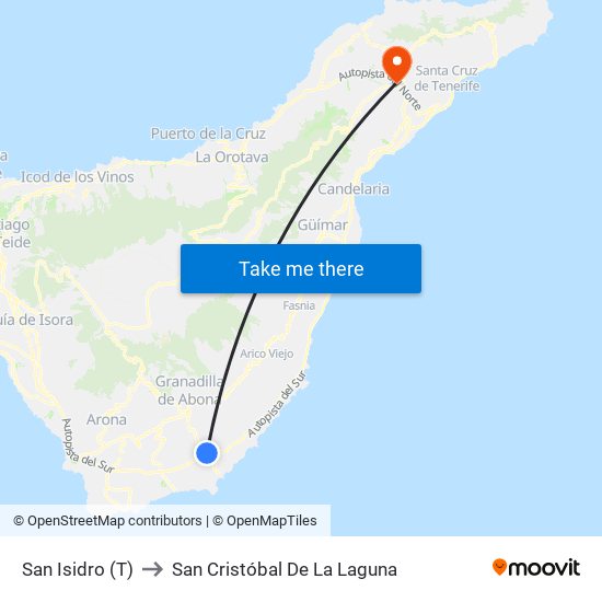 San Isidro (T) to San Cristóbal De La Laguna map