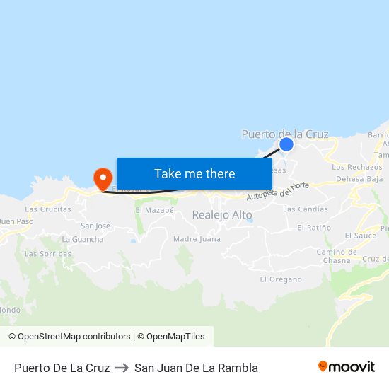 Puerto De La Cruz to San Juan De La Rambla map