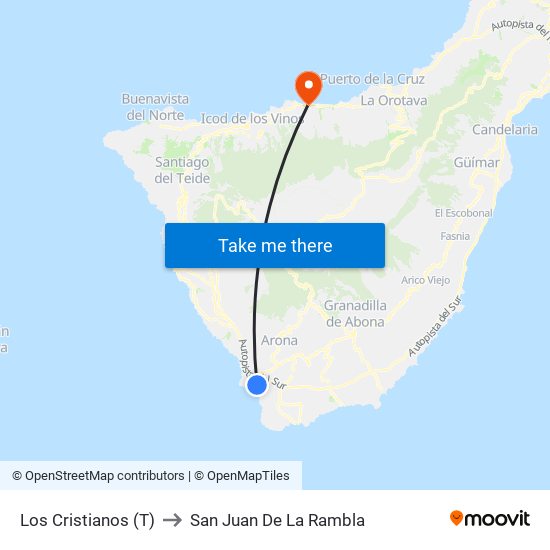 Los Cristianos (T) to San Juan De La Rambla map