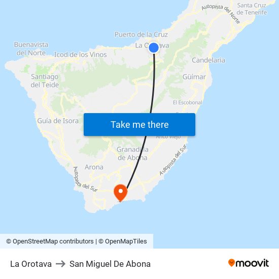 La Orotava to San Miguel De Abona map