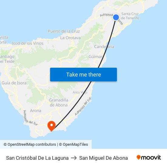 San Cristóbal De La Laguna to San Miguel De Abona map