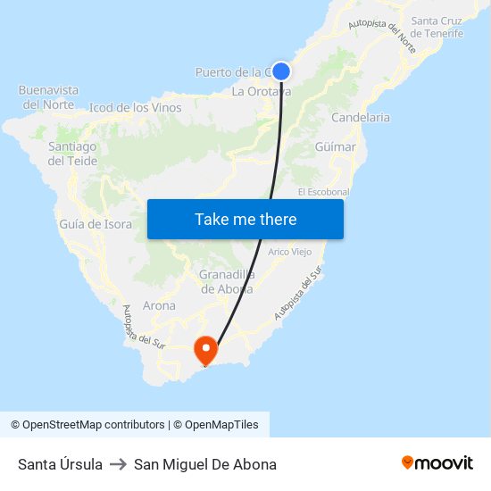 Santa Úrsula to San Miguel De Abona map