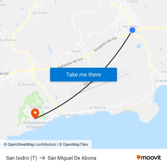 San Isidro (T) to San Miguel De Abona map